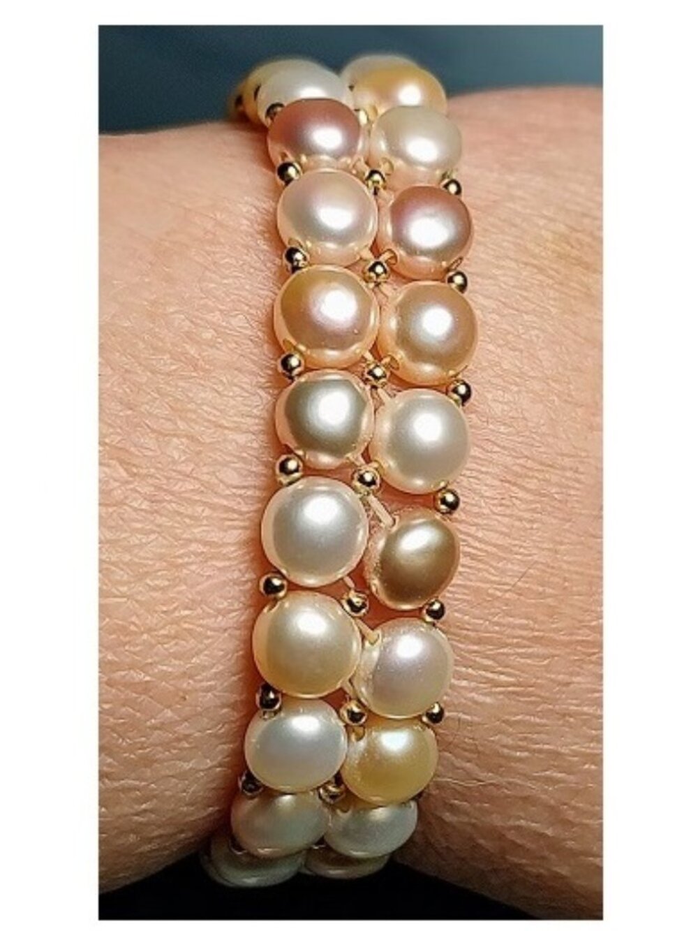 Multi-Colored Freshwater Cultured Button Pearl 2 Row Stretch Bracelet